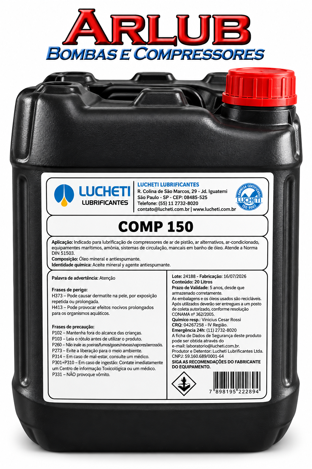 Óleo lubrificante vermelho VG-150 especial para compressores de ar - galão 20 Litro (P004)