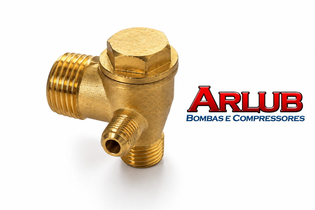 Válvula de retenção 1/2" x 3/8" x saída macho 1/8" Npt para motocompressores (A146)