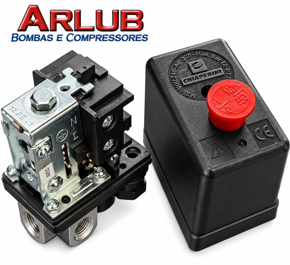Pressostato bipolar para compressores de ar 80-120 de 4 vias / botão - Chiaperini (1029)