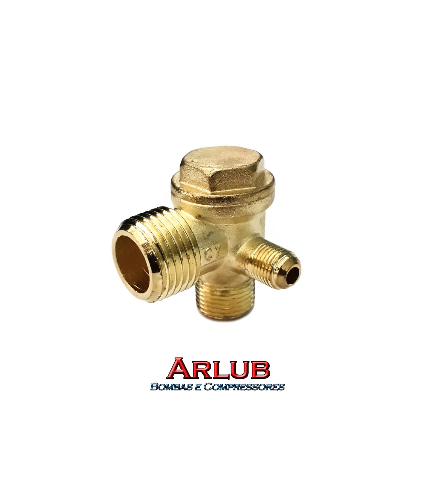 Válvula de retenção 1/2" x 3/8" x saída lateral 1/8" para motocompressores importado (A458)