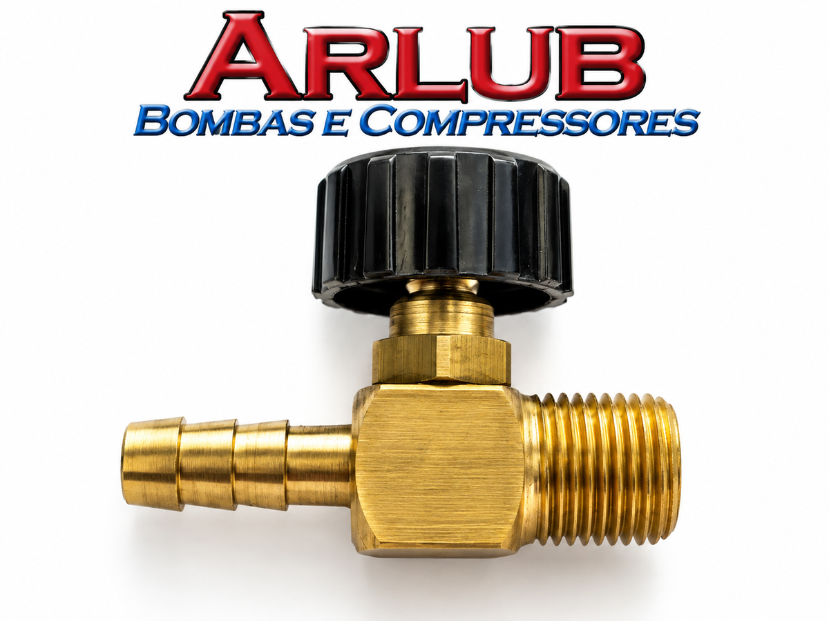 Registro de agulha de rosca macho 1/4" npt x espigão mangueira 1/4" (A129)