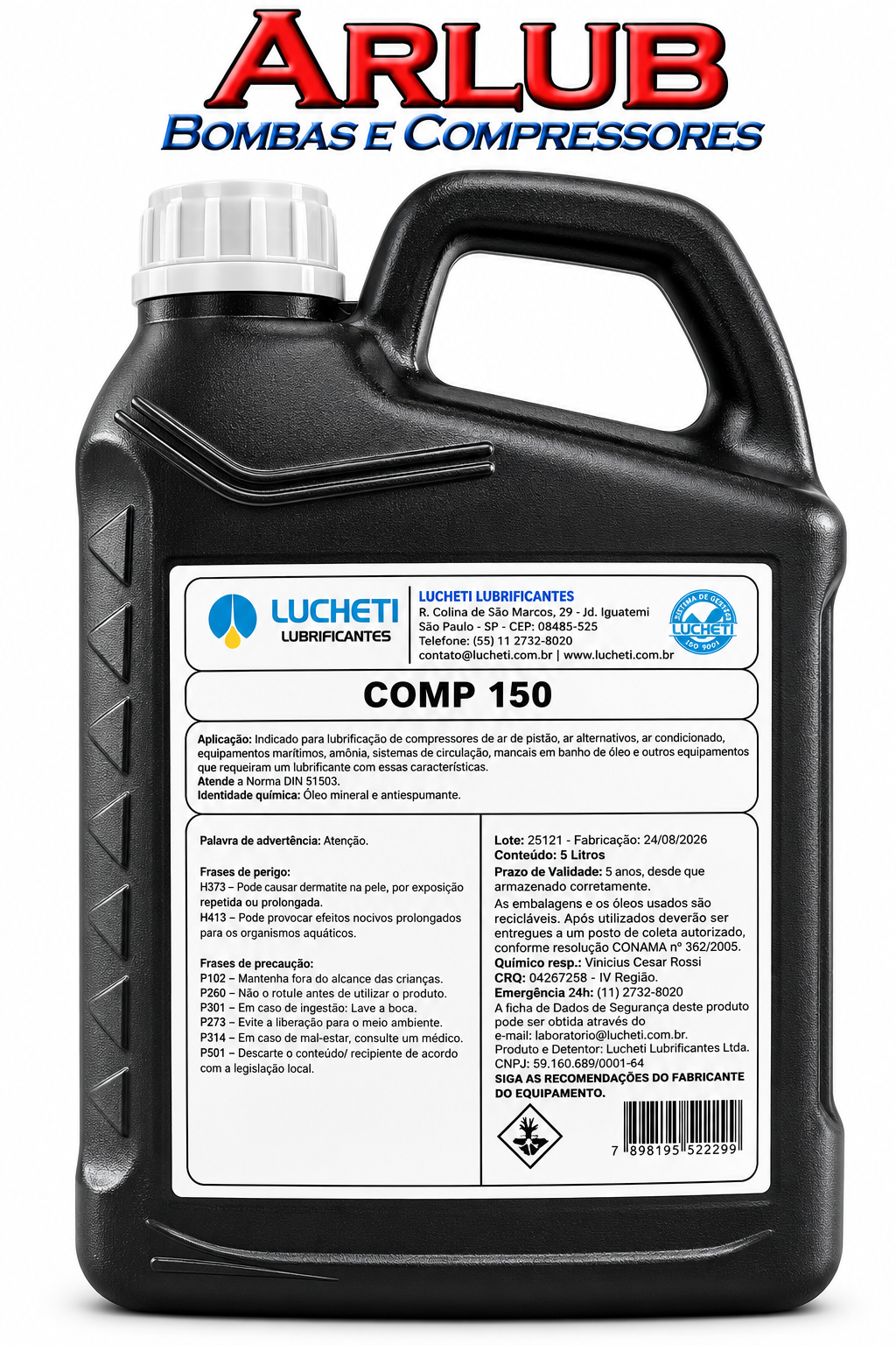 Óleo lubrificante vermelho VG-150 especial para compressores de ar - galão 5 Litro (P005)