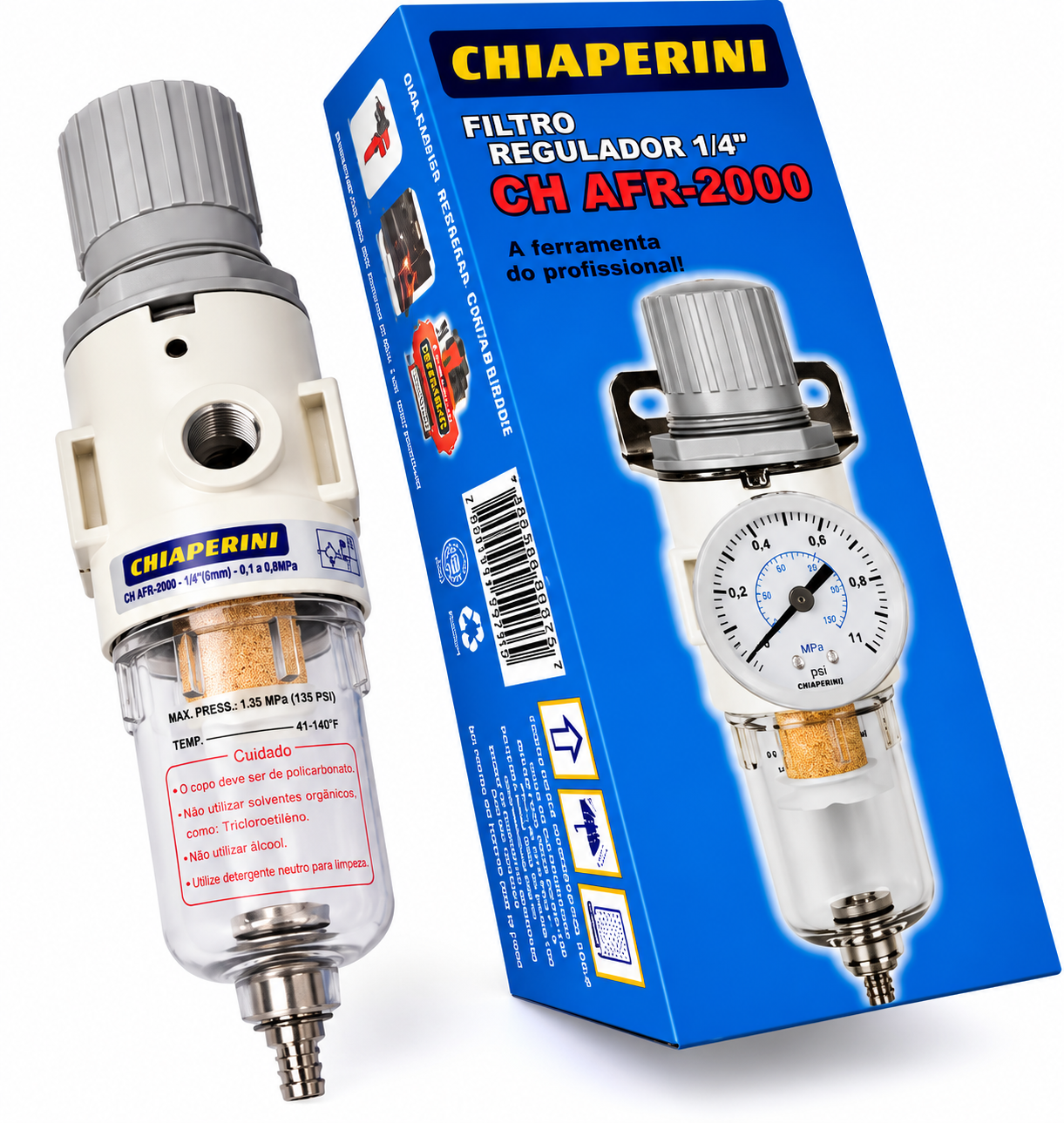 Filtro com regulador de ar 1/4 CH AFR-2000 Chiaperini (1019)