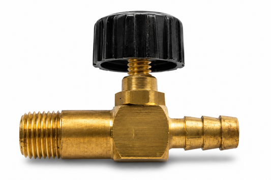 Registro de agulha de rosca macho 1/4" npt x espigão mangueira 5/16" - longo (A129)
