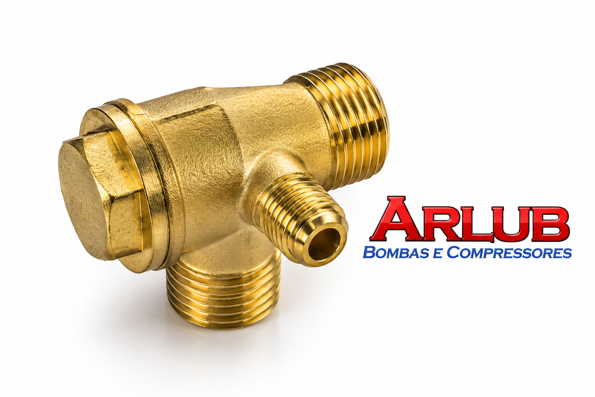 Válvula de retenção 1/2" x 3/8" x saída macho 1/8" Npt para motocompressores (A146)