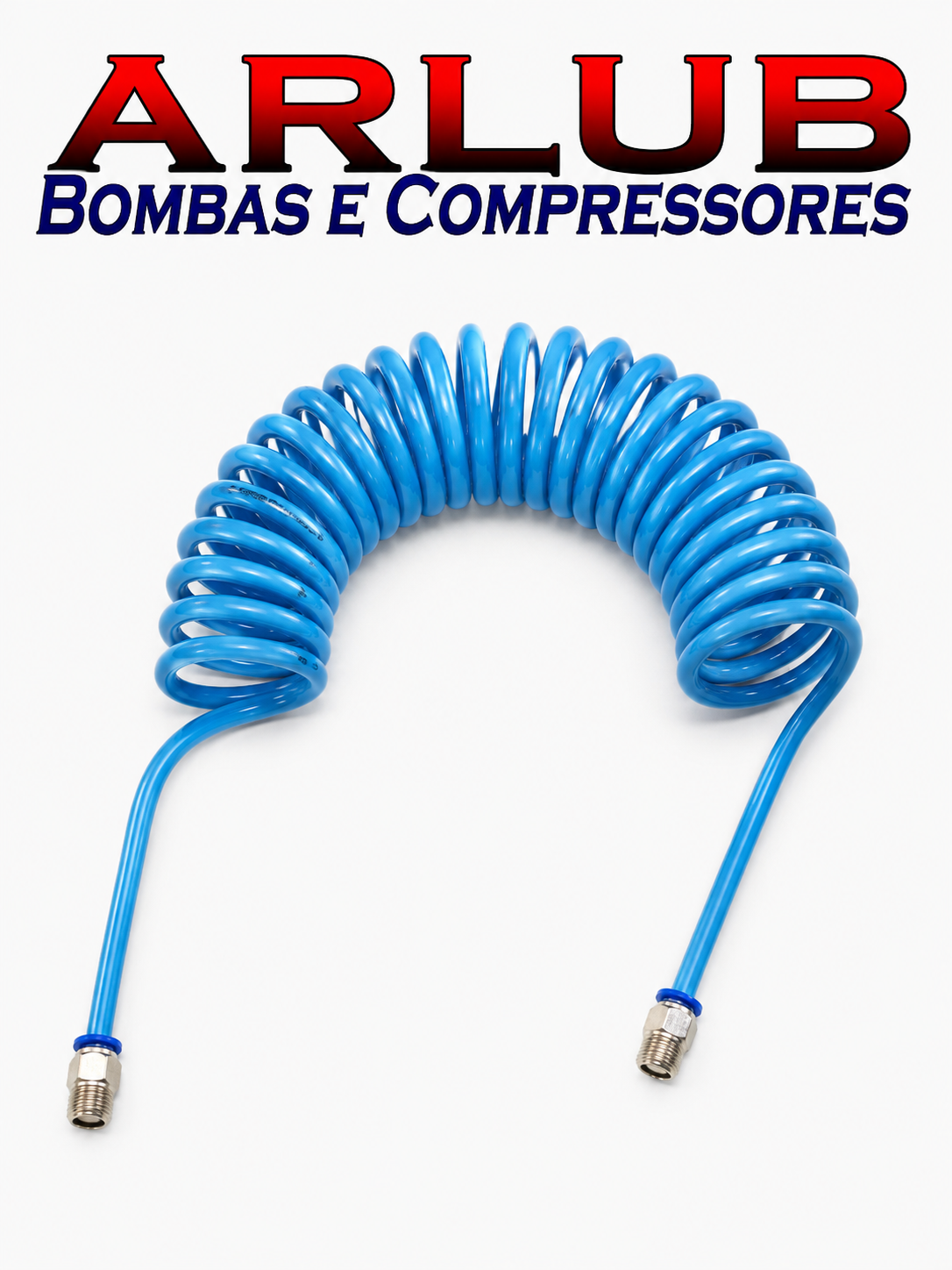 Mangueira espiral pu azul 8mm x 10m - com conexões de 1/4" macho nas pontas (1012)