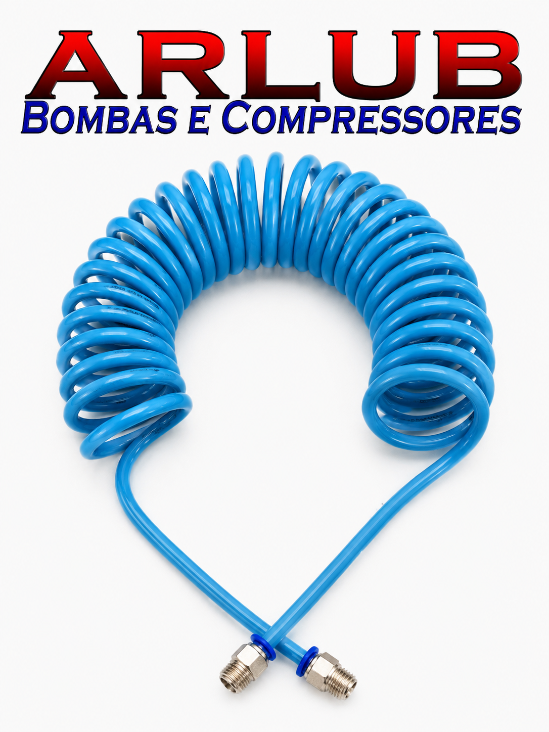 Mangueira espiral pu azul 8mm x 10m - com conexões de 1/4" macho nas pontas (1012)