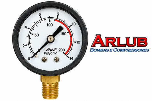 Manômetro de ar vertical 200 Psi rosca de 1/4" para compressores de ar (A139)