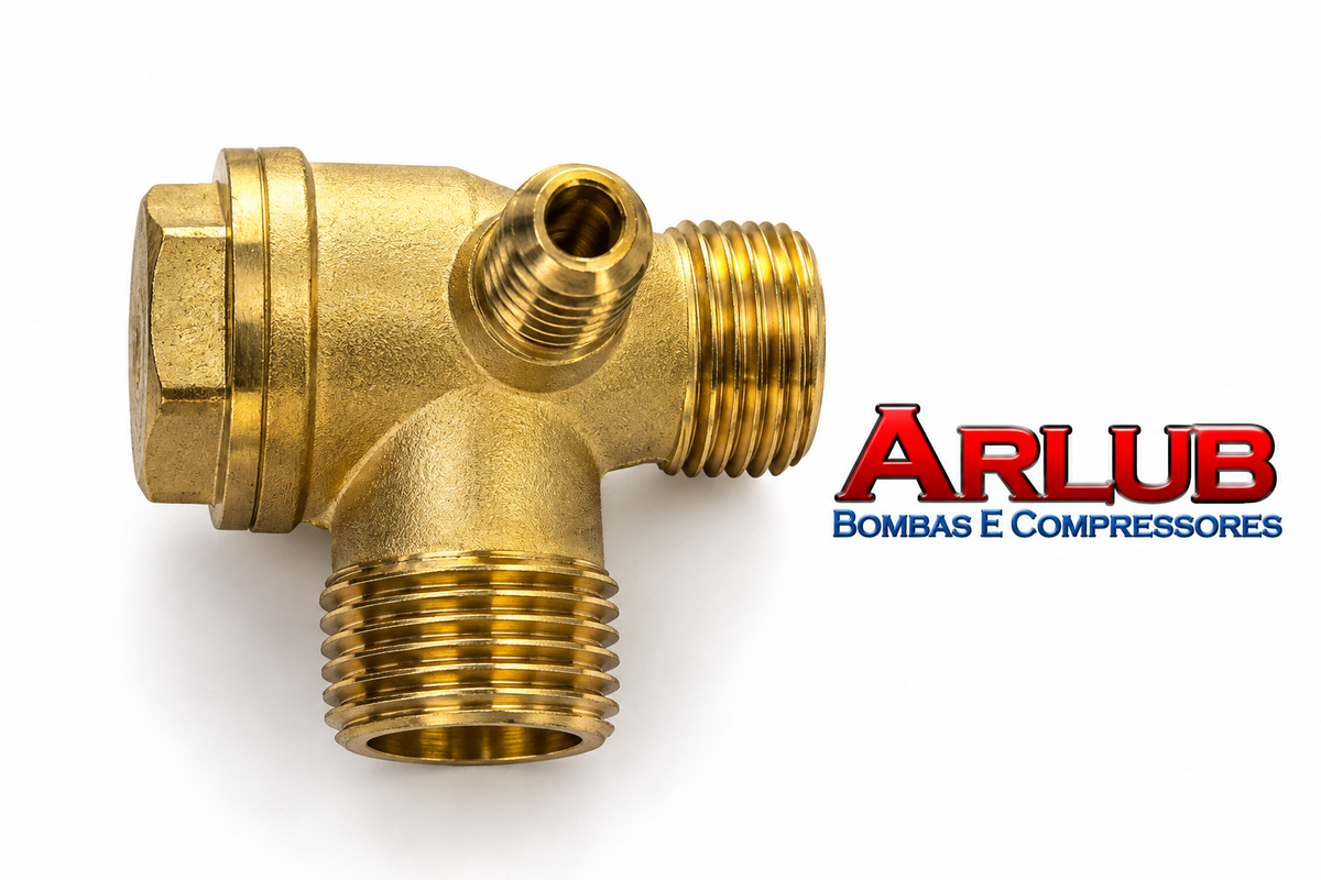 Válvula de retenção 1/2" x 3/8" x saída macho 1/8" Npt para motocompressores (A146)
